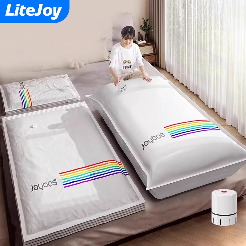 LiteJoy ถุงเก็บสูญญากาศพร้อมปั๊มไฟฟ้า ระบบอัตโนมัติเต็มรูปแบบ บีบและปล่อยลมโดยไม่ต้องออกแรง เก็บผ้าห่มฤดูร้อนฤดูหนาวได้มากมาย