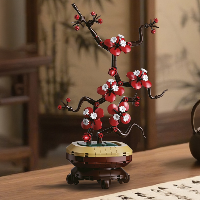 พลัม, กล้วยไม้, ไม้ไผ่และเบญจมาศกระถางบล็อกตัวต่อสําหรับเด็กชายและเด็กหญิงเป็นของขวัญของเล่น(ไม่มีกล่อง) - รูปที่ 2