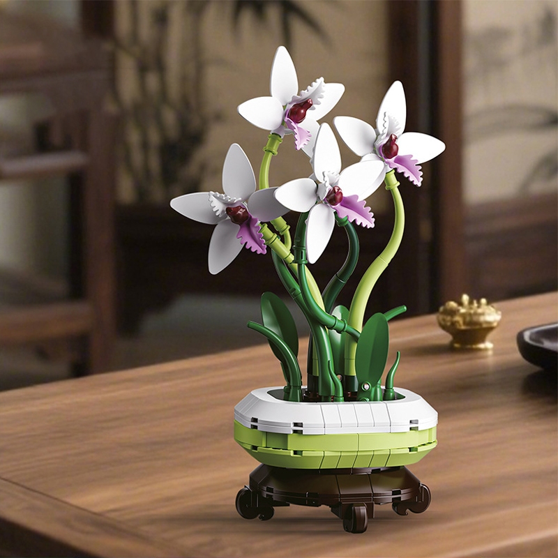 พลัม, กล้วยไม้, ไม้ไผ่และเบญจมาศกระถางบล็อกตัวต่อสําหรับเด็กชายและเด็กหญิงเป็นของขวัญของเล่น(ไม่มีกล่อง) - รูปที่ 3