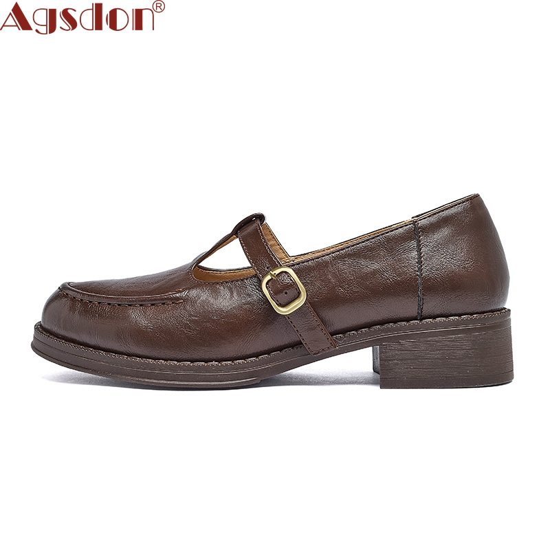 Agsdon รองเท้าโลฟเฟอร์ผู้หญิงสไตล์ใหม่ Mary Jane Retro รองเท้าหนังขนาดเล็ก Commuter All-Match