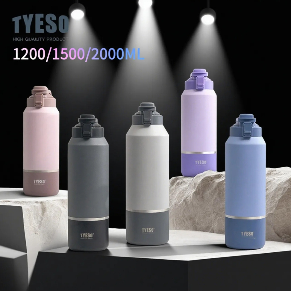 1200/1500/2000ML TYESO บรรจุภัณฑ์น้ำทนทานต่อความเย็น ทัมเบิลร์พร้อมมือจับ ขวดฉนวนความร้อน ราคาถูก