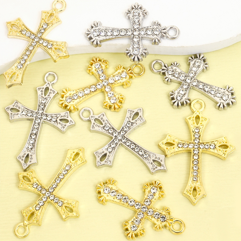 10pcs ยุโรปและอเมริกา Pop Rhinestones Inlay ที่ละเอียดอ่อน Cross Charms สําหรับ DIY สไตล์บาร็อคสร้อยคอต่างหูพวงกุญแจและ Lolita อุปกรณ์เสริม - เหมาะสําหรับแฟชั่นทุกวัน Dressing