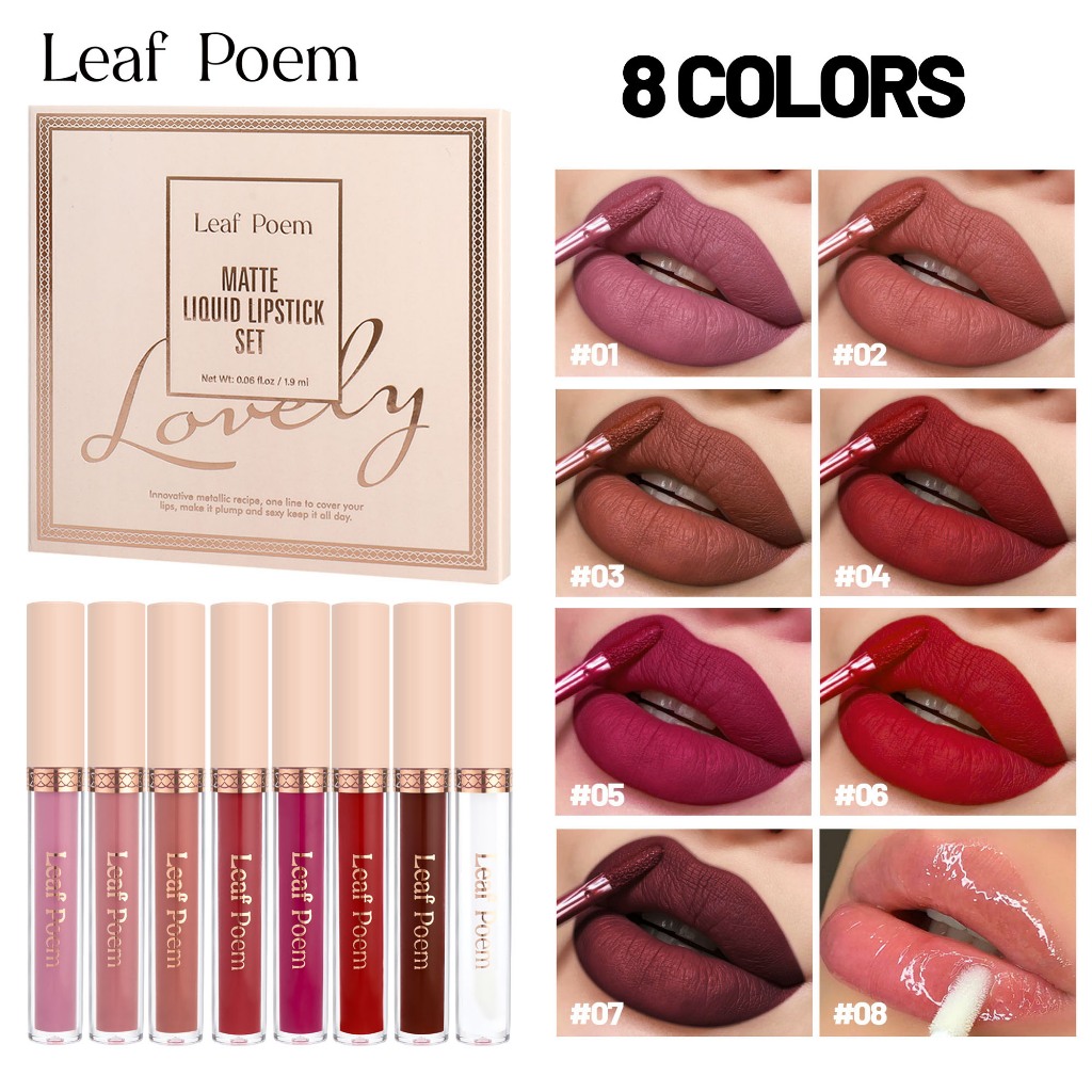 Leaf Poem ชุดลิปสติกเนื้อแมท RD พร้อมบทกวีใบไม้ 8 สี สำหรับลุคที่มีสไตล์และโดดเด่น 8 COLORS ให้คุณเลือกสรร ของขวัญคริสต์มาส การให้ของขวัญ Christmas gifts, giving gifts.