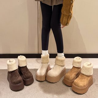 รองเท้าบู๊ตหิมะสุภาพสตรี สไตล์ใหม่ ทำจากขนแกะหนาอบอุ่น ออกแบ…