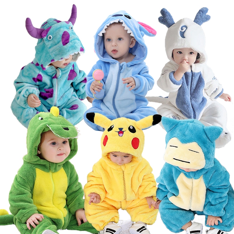ชุดจั๊มสูทรอมเปอร์ แบบนิ่ม ลายการ์ตูนไดโนเสาร์ มังกรขาว Pikachu วันพีช เครื่องแต่งกายฤดูหนาว สําหรับ