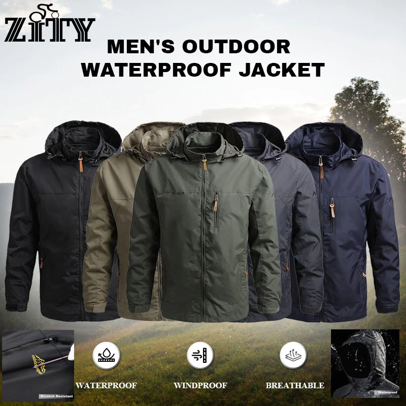 เสื้อแจ็คเก็ตกันน้ำผู้ชายสไตล์ทหาร กันลม มีฮู้ด สำหรับเดินป่า แคมป์ปิ้ง ท่องเที่ยว ฝนตก 🧥⛈️
