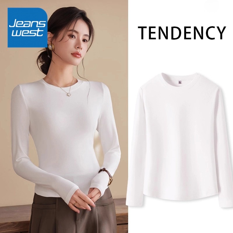 Jeanswest เสื้อกันหนาวสวมชั้นใน คอกลมผ้าฟลีซสองหน้า 2025 ใหม่ล่าสุด กระชับ身形อุ่นกระชับสัดส่วน