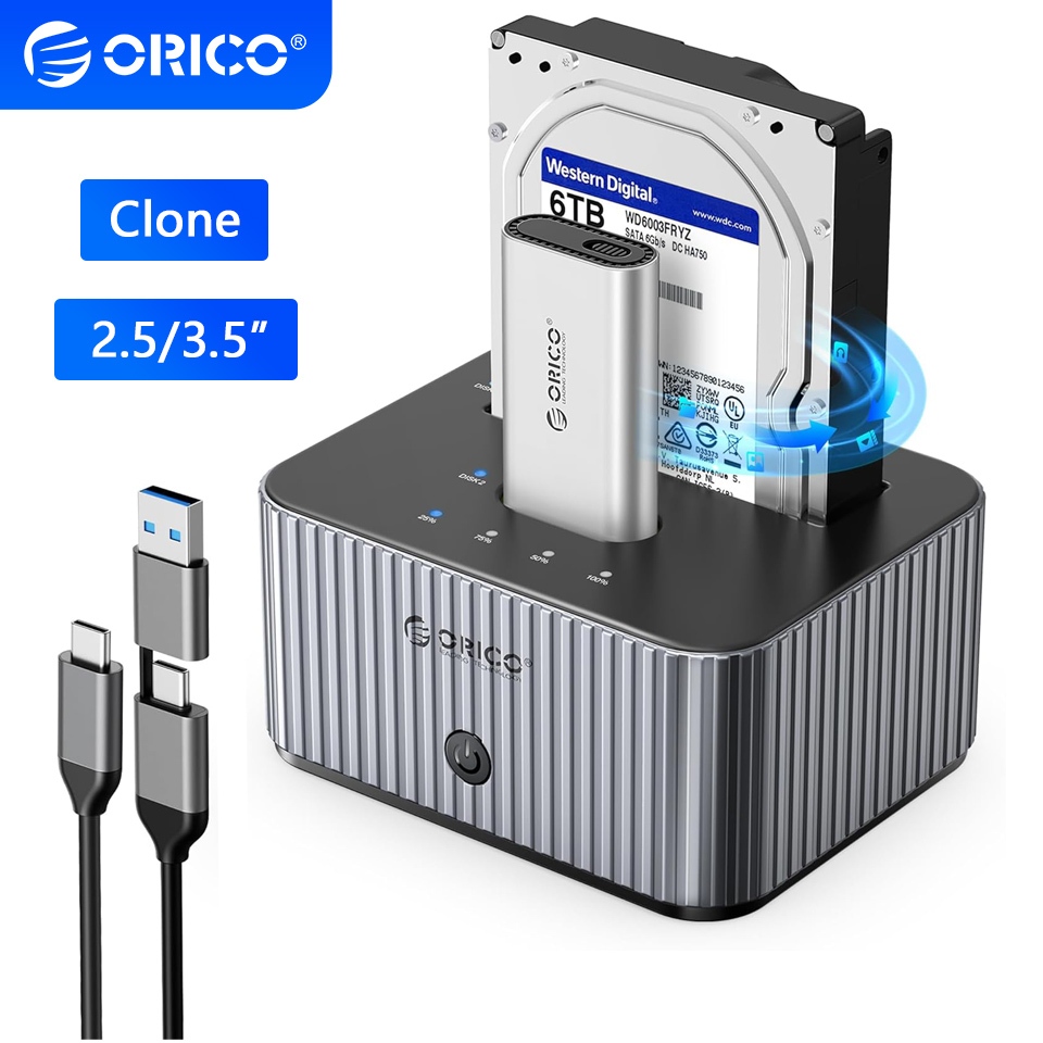 100% Original ORICO 2.5/3.5 นิ้ว SATA HDD SSD Docking Station M.2 NVMe Solid State Drive Enclosure O