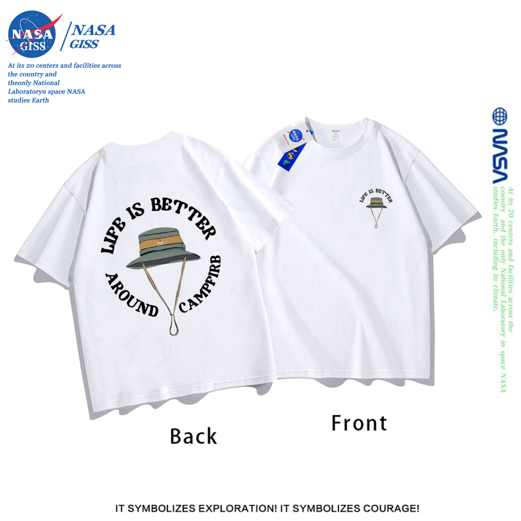 NASA เสื้อยืดชายหญิงแขนสั้น สตรีทฮิปฮอป summer หมวก พิมพ์ลาย คอตตอน คอกลม หลวมและระบายอากาศ