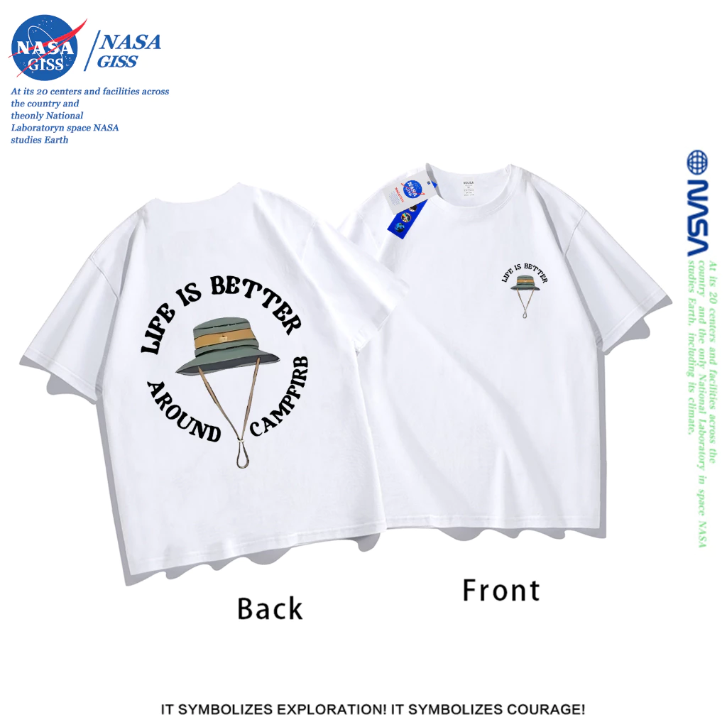NASA เสื้อยืดชายหญิงแขนสั้น สตรีทฮิปฮอป summer หมวก พิมพ์ลาย คอตตอน คอกลม หลวมและระบายอากาศ