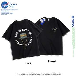 NASA เสื้อยืดชายหญิงแขนสั้น สตรีทฮิปฮอป summer หมวก พิมพ์ลาย คอตตอน คอกลม หลวมและระบายอากาศ