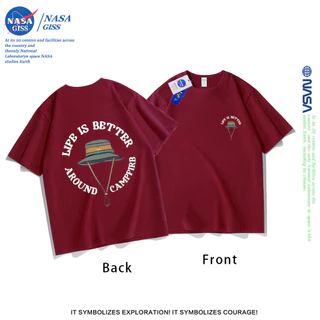 NASA เสื้อยืดชายหญิงแขนสั้น สตรีทฮิปฮอป summer หมวก พิมพ์ลาย คอตตอน คอกลม หลวมและระบายอากาศ