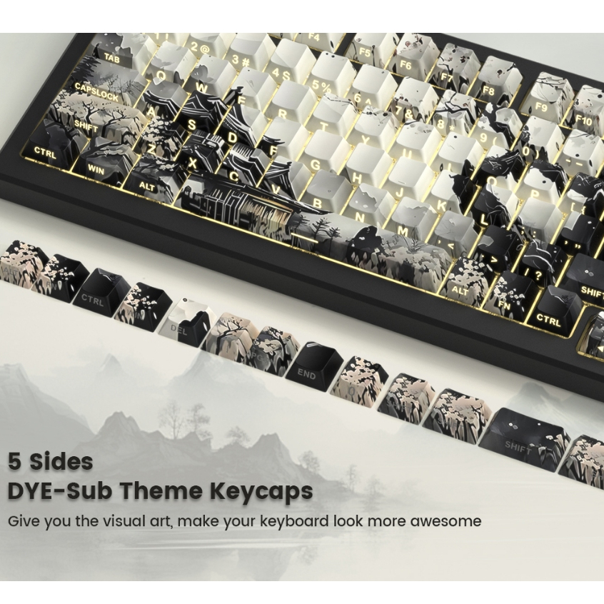 130 คีย์โปรไฟล์เชอร์รี่ PBT Keycaps ชุด Dye Sub ด้านข้างพิมพ์ Shine ผ่าน Key Caps สําหรับ Gateron MX Gamer คีย์บอร์ด
