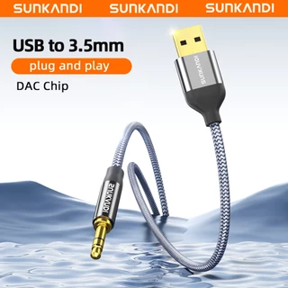 SUNKANDI USB ถึง 3.5 มม.สาย USB A ถึง 3.5 มม.Aux สายไฟอะแดปเตอร์ Aux พร้อมชิป DAC สําหรับ PC PS5 หูฟังลําโพง