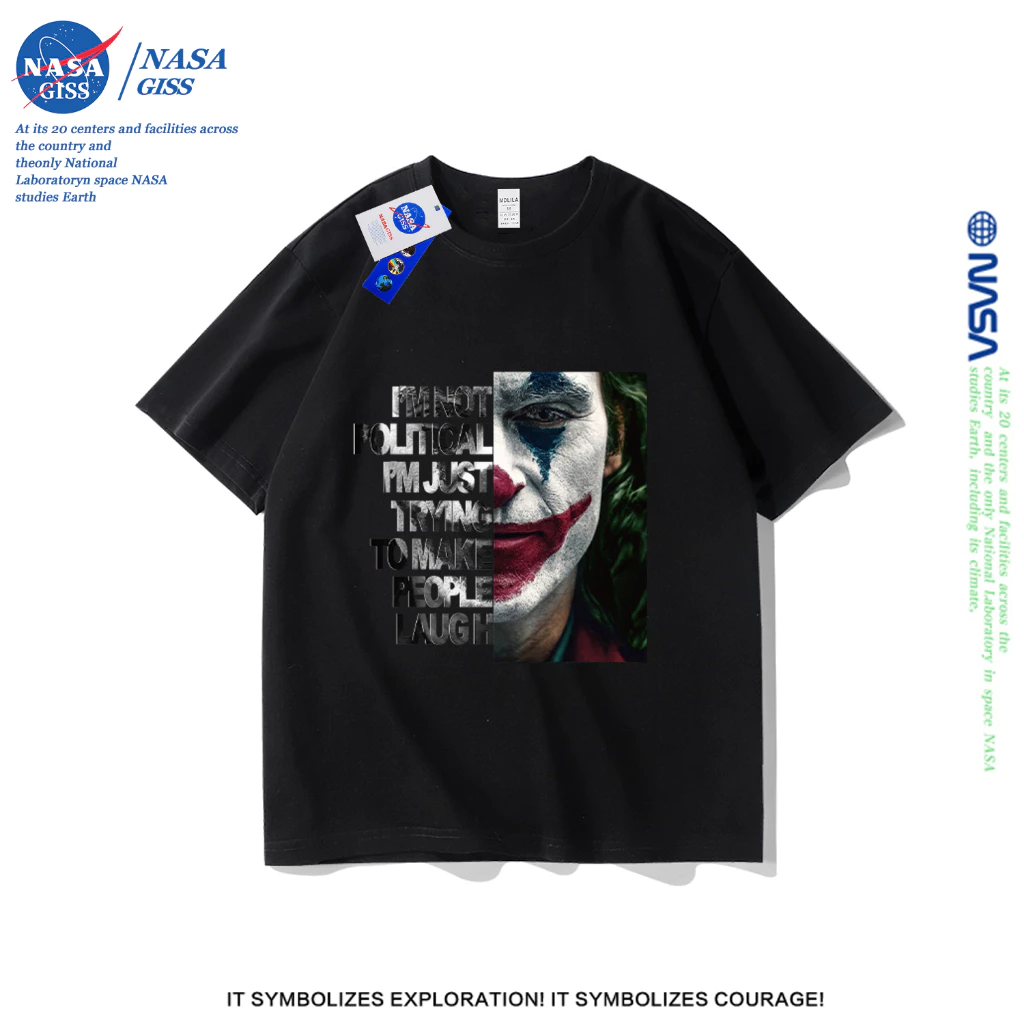 NASA เสื้อยืดชายหญิงแขนสั้น สตรีทฮิปฮอป summer JOKER พิมพ์ลาย คอตตอน คอกลม หลวมและระบายอากาศ