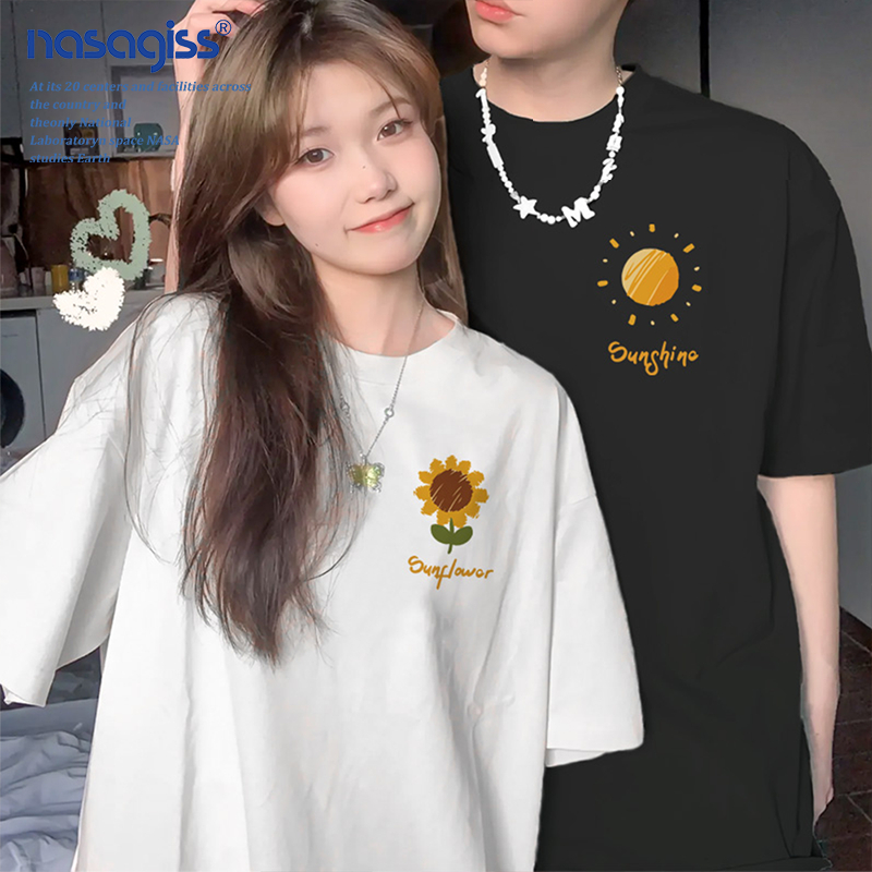 NASA เสื้อยืดคู่แขนสั้น สไตล์ลำลอง summer Sunflower Little Sun พิมพ์ลาย คอกลม ทร