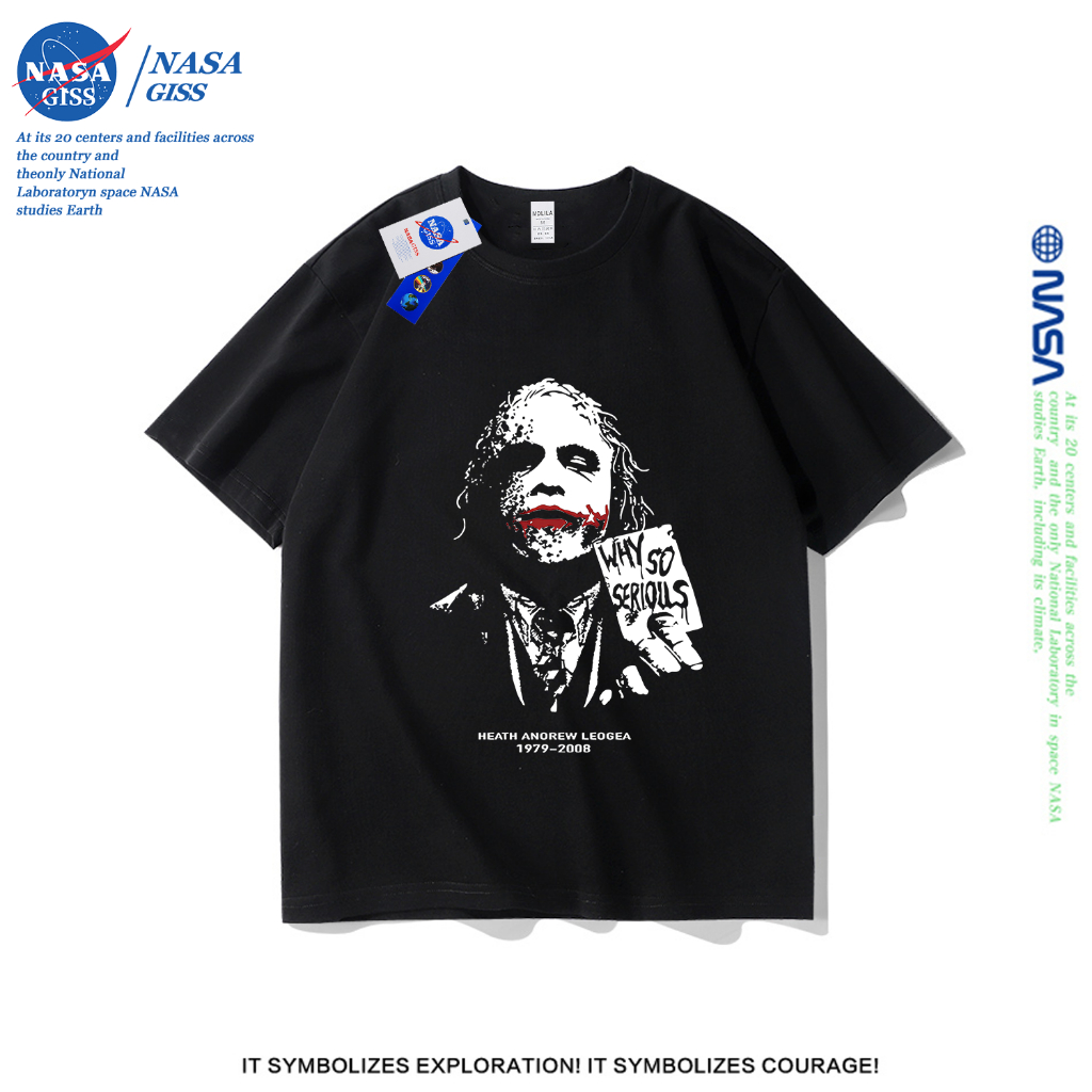 NASA เสื้อยืดชายหญิงแขนสั้น สตรีทฮิปฮอป summer JOKER พิมพ์ลาย คอตตอน คอกลม หลวมและระบายอากาศ
