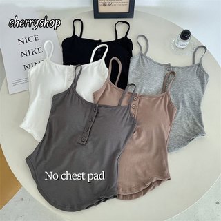 Cherryshop Korean Summer Button Spaghetti Straps Backless Solid Color Tanks Fashion Women Top Sleeveless Camisole【READY TO SHIP】