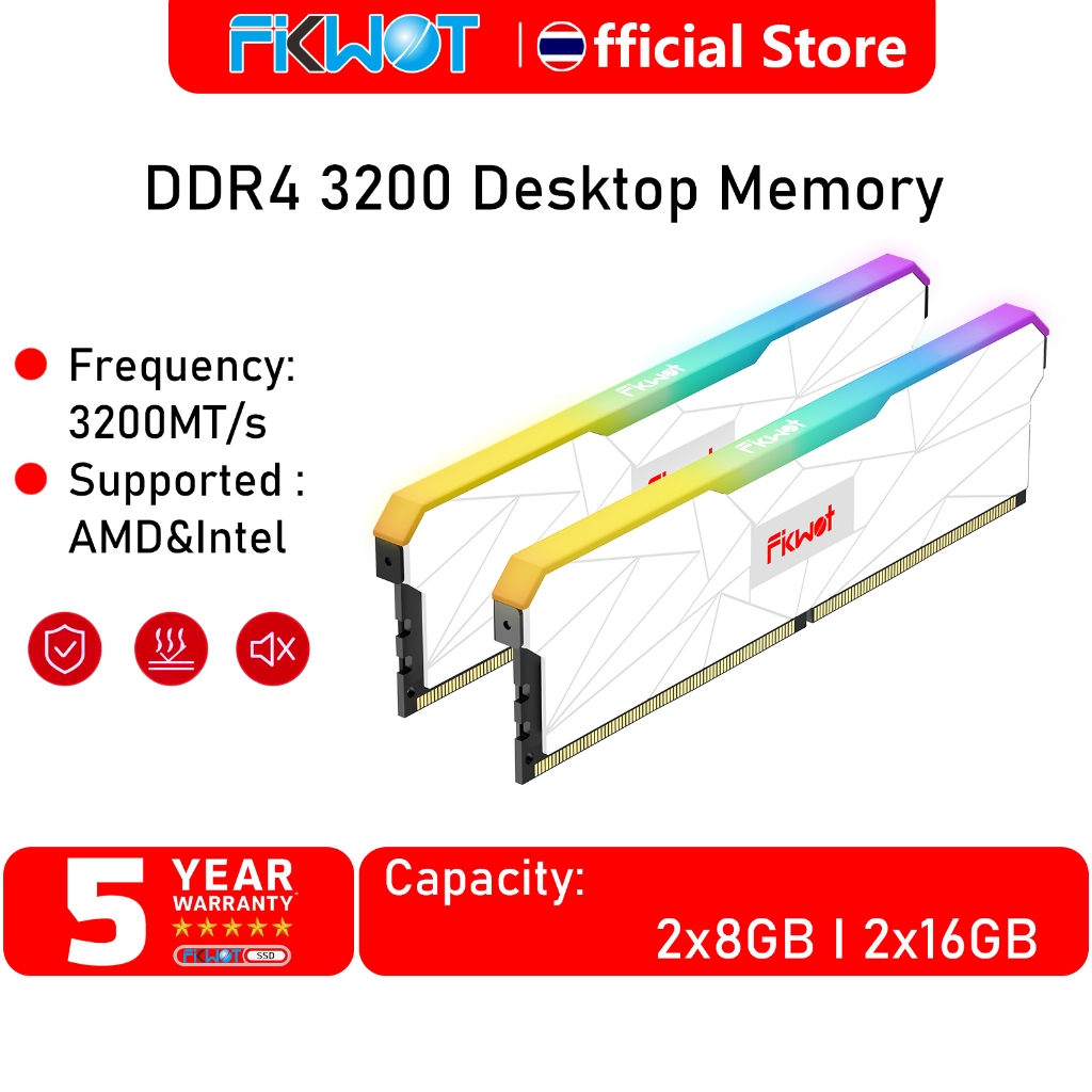 Fikwot FD10 DDR4 RGB RAM 3200MT/s สำหรับคอมพิวเตอร์เดสก์ท็อป, รองรับทั้ง AMD และ Intel, XMP 3.0 (8GB