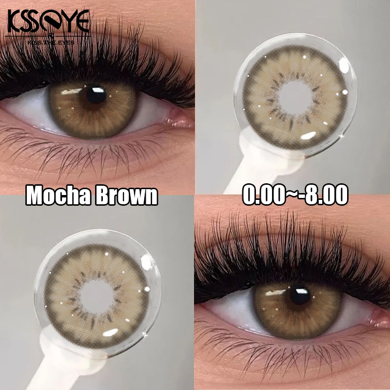 คอนแทคเลนส์ KSSEYE 1 คู่ Mocha Brown/สีเขียว 14.2MM คอนแทคเลนส์สีรายปีสําหรับสายตาสั้น (0-8.00)