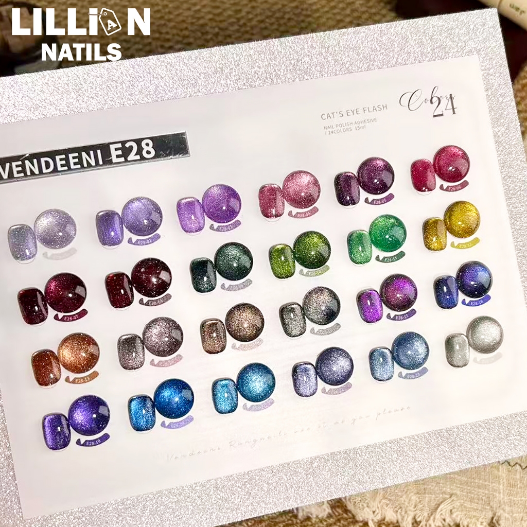 พร้อมส่งในไทย VENDEENI VDN-E28 24สี สีเจลแคทอาย ยาทาเล็บเจล เซ็ดสีเจล ประกายเพชร   สีลูกแก้วแคทอาย ส่งไว วิบวับขั้นสุด  ใส่ผงแฟลชเข้าไป
