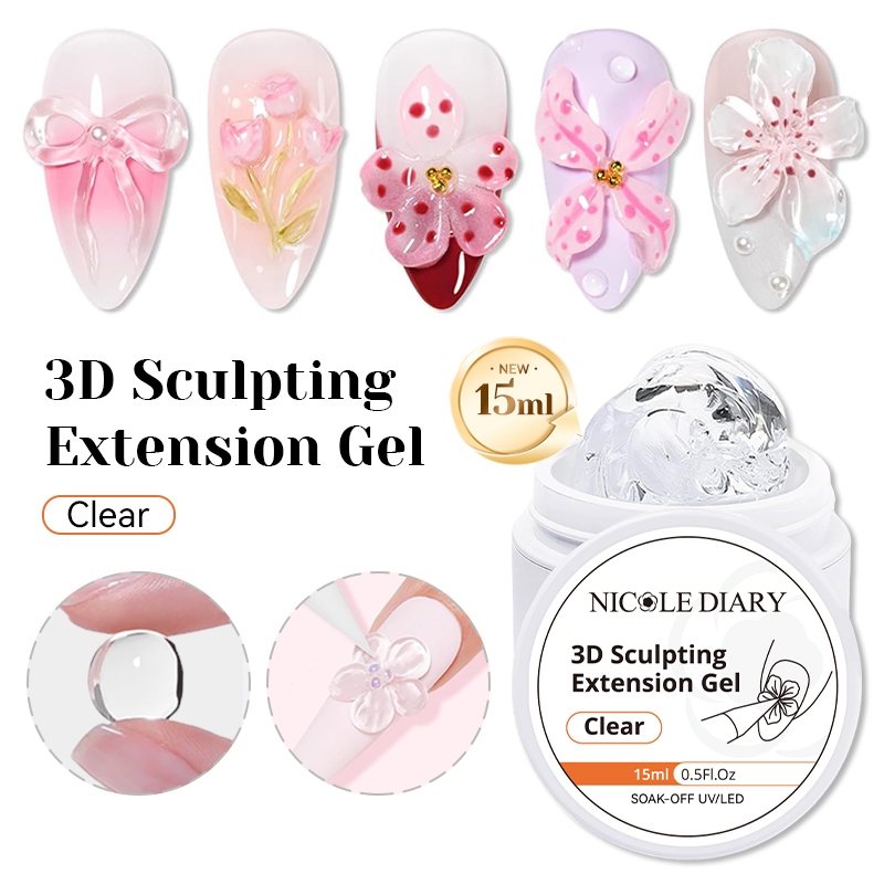 NICOLE DIARY สีขาว Non Stick Hand Extension เจลเล็บสําหรับ 3D Shaping แกะสลักดอกไม้ DIY เล็บ Extension อะคริลิค