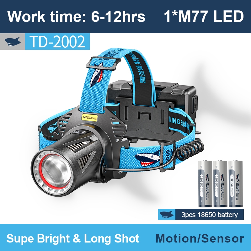 SmilingShark M77 LED Headlamp ส่องสว่างพิเศษ 10000 lumens พร้อมฟังก์ชั่นซูม และชาร์จบẰงUSB กันน้ํา ใช้ได้ทั้งกลางวันและกลางคืน