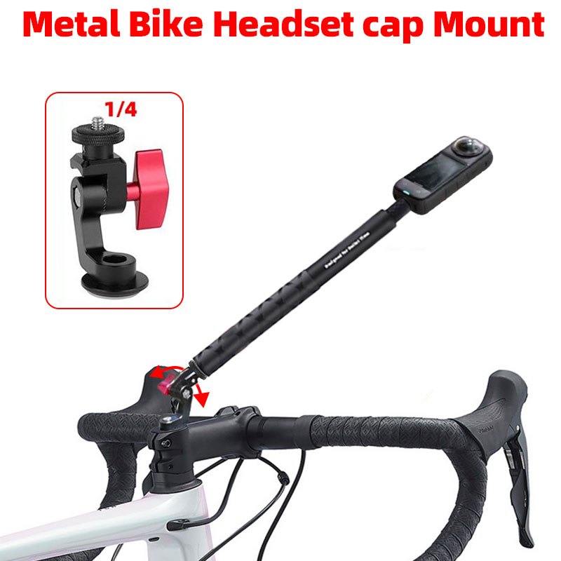 โลหะชุดหูฟังจักรยาน Cap Mount สําหรับ Insta360 X5, X4, X3 Panoram Action กล้องปรับมุมผู้ถือ Stem ติดตั้ง 1/4 อินเทอร์เฟซจักรยานอลูมิเนียมอุปกรณ์เสริม