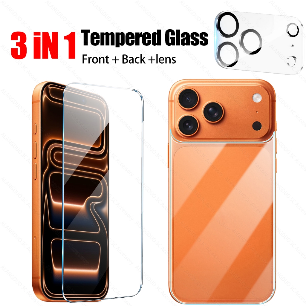 ด้านหน้า + กระจกนิรภัยด้านหลังสําหรับ iPhone 17 Air 16 15 14 13 12 Pro Max กล้องป้องกันหน้าจอฟิล์มสําหรับ iPhone 17Air 17Pro 16Pro เลนส์กล้องกระจกป้องกัน