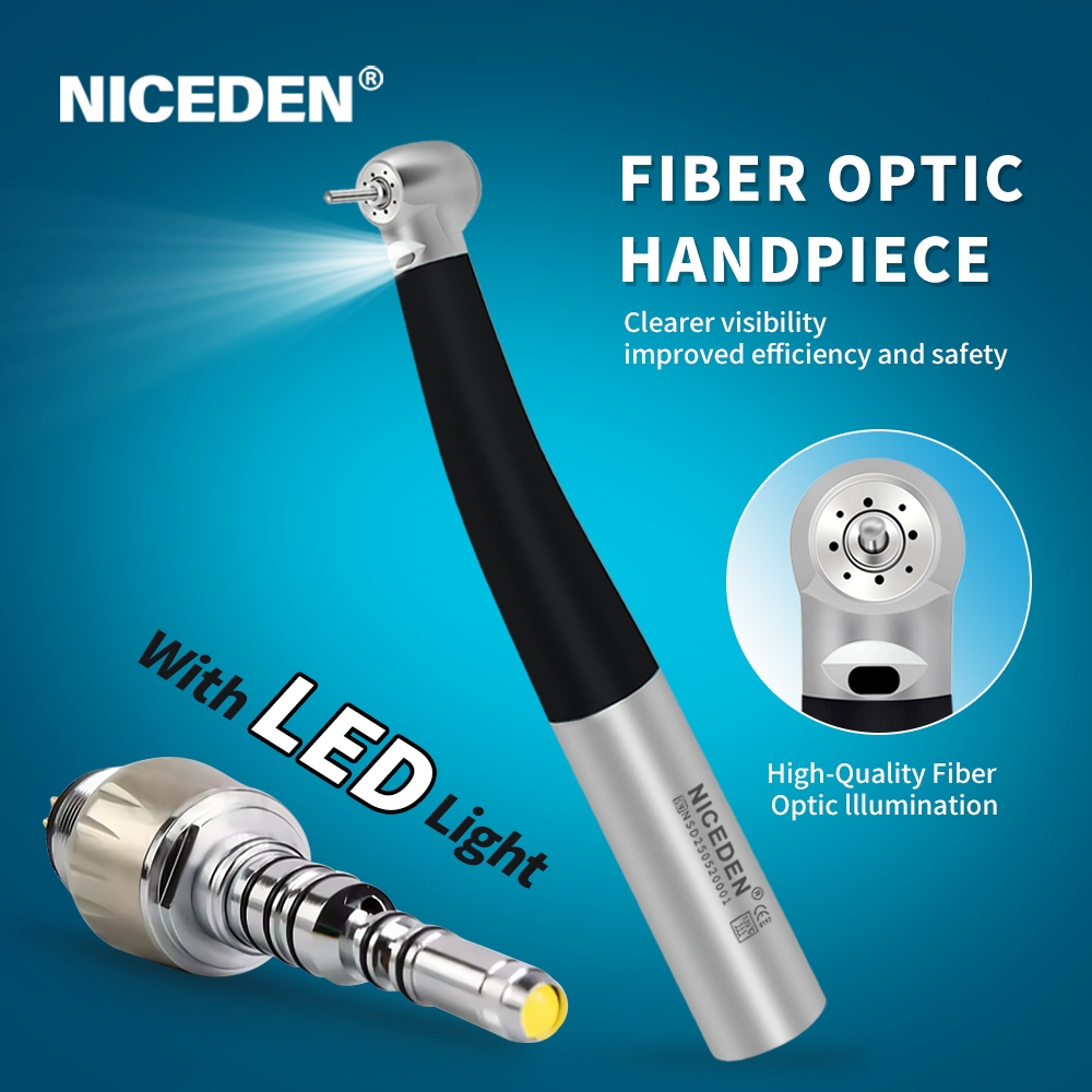 NICEDEN Kavo Type มือความเร็วสูงชิ้นสีดํา Fi- ber Op- tical LED สแตนเลสแบบบูรณาการหัว