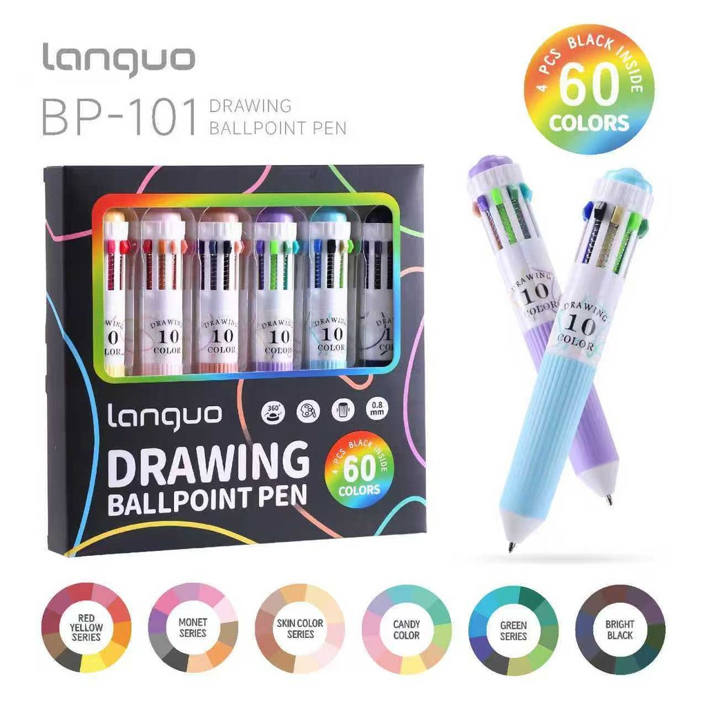 Languo 10 สี in1 Multi สีปากกาปากกาลูกลื่นสํานักงานเครื่องเขียนหลากสีซิลิโคนนักเรียนปากกาขายส่ง