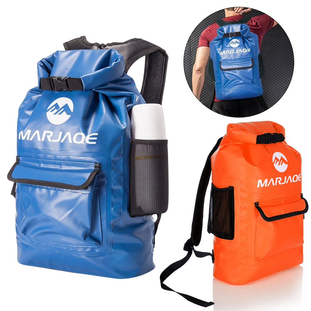 Marjaqe 500D PVC กระเป๋าเป้สะพายหลังกันน้ํากลางแจ้งแห้งกระเป๋า 22L Roll Top เบาะสายรัดสําหรับกีฬาทางน้ําพายเรือคายัคพายเรือ Camo แห้ง Knapsack