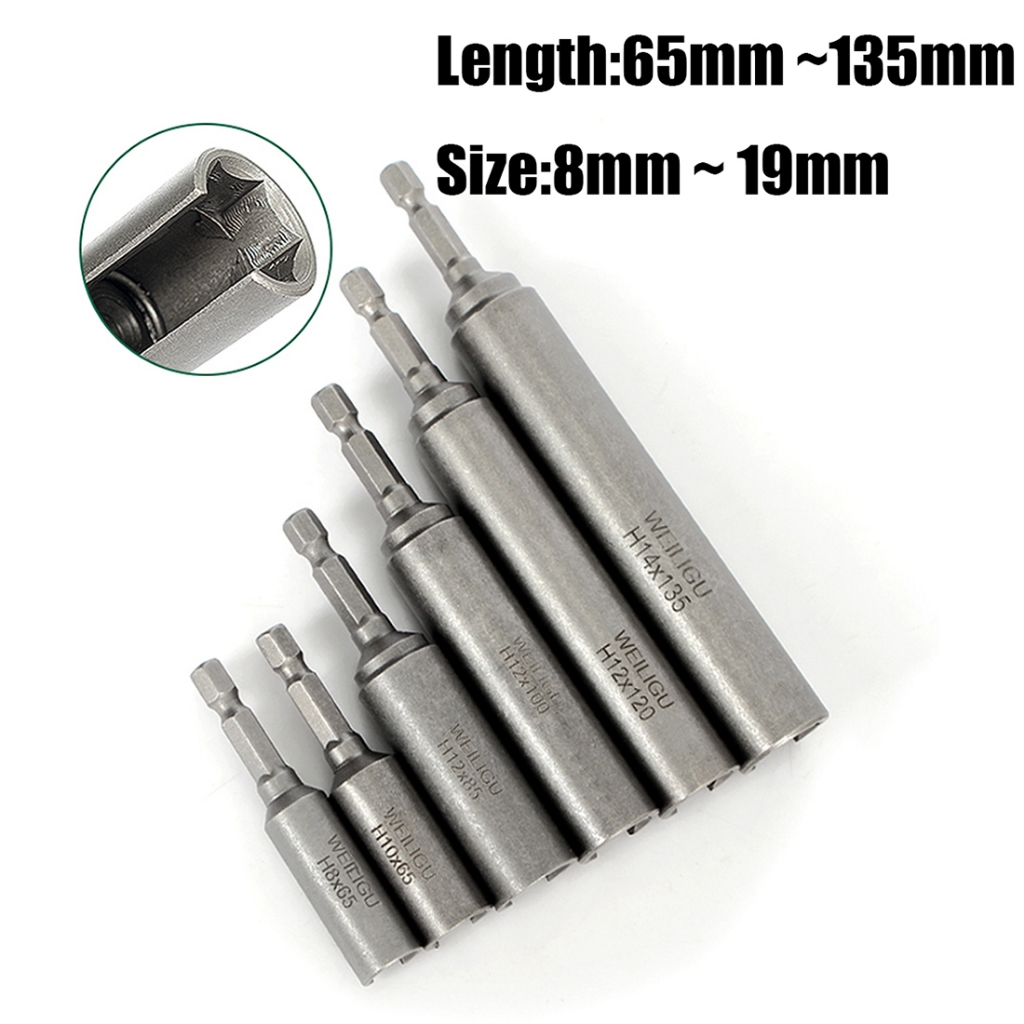 1/4 "Hex Deep Opening Socket Nut Driver Bit Slot Socket Impact Power Drill 8-19mm