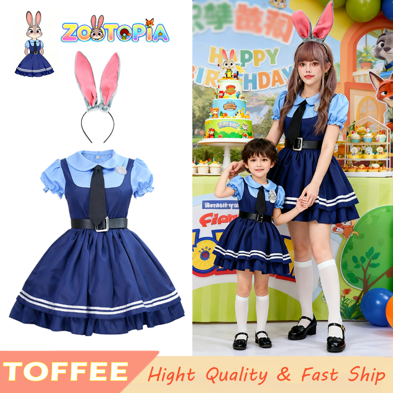น่ารัก Zootopia Judy Hopps คอสเพลย์เครื่องแต่งกายสําหรับผู้หญิงผู้ใหญ่ชุดสีฟ้าสําหรับเด็กสาวฮาโลวีน Christmas Performance ชุด