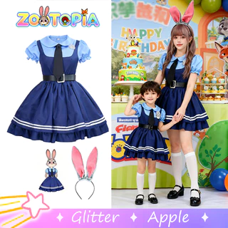 Zootopia Judy Hopps คอสเพลย์เครื่องแต่งกายสําหรับผู้หญิงผู้ใหญ่ชุดสีฟ้าสําหรับเด็กสาวน่ารักฮาโลวีนชุดคริสต์มาส