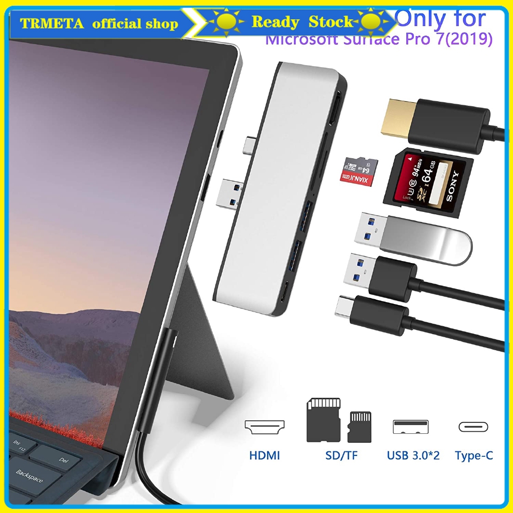 Surface Pro 7 2019 USB C Hub อลูมิเนียม Dock สําหรับ Microsoft Surface Pro 7 พร้อมอะแดปเตอร์ HDMI 4K