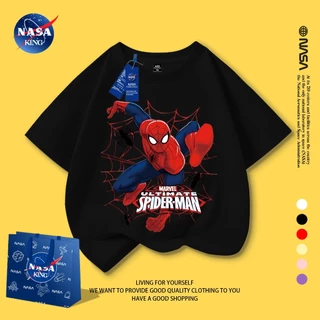NASA เสื้อยืดเด็กผู้ชาย รุ่นปี 2025 ผ้าฝ้ายแท้ แขนสั้น ทรงหลวม สไตล์เกาหลี ลายสไปเดอร์แมนแฟชั่น