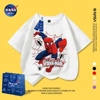 NASA เสื้อยืดเด็กผู้ชาย รุ่นปี 2025 ผ้าฝ้ายแท้ แขนสั้น ทรงหลวม สไตล์เกาหลี ลายสไปเดอร์แมนแฟชั่น