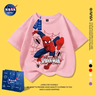 NASA เสื้อยืดเด็กผู้ชาย รุ่นปี 2025 ผ้าฝ้ายแท้ แขนสั้น ทรงหลวม สไตล์เกาหลี ลายสไปเดอร์แมนแฟชั่น