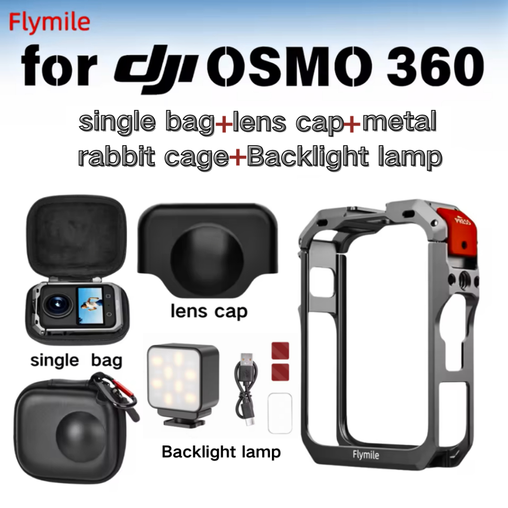 Flymile สําหรับ DJI Osmo 360 กรงโลหะอลูมิเนียมกรอบป้องกันกล้องแอคชั่นแคมเมราพร้อมรองเท้าเย็นและ 1/4