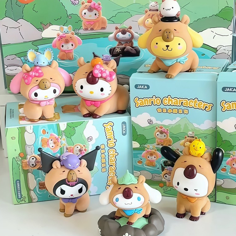 ของแท้ Sanrio Capybara Series Hello Kitty Kuromi Melody กล่องตาบอดตุ๊กตาน่ารักอะนิเมะตุ๊กตาของเล่นของขวัญ