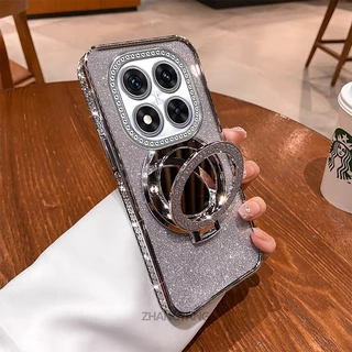 สําหรับ Redmi Note 14 5G Note 14 Pro 5G Note 14 Pro Plus 5G เคสโทรศัพท์กันกระแทกไฟฟ้าพร้อมเพชรหรูหราความงามออกแบบเปลือกนุ่มพร้อมกระจกผล