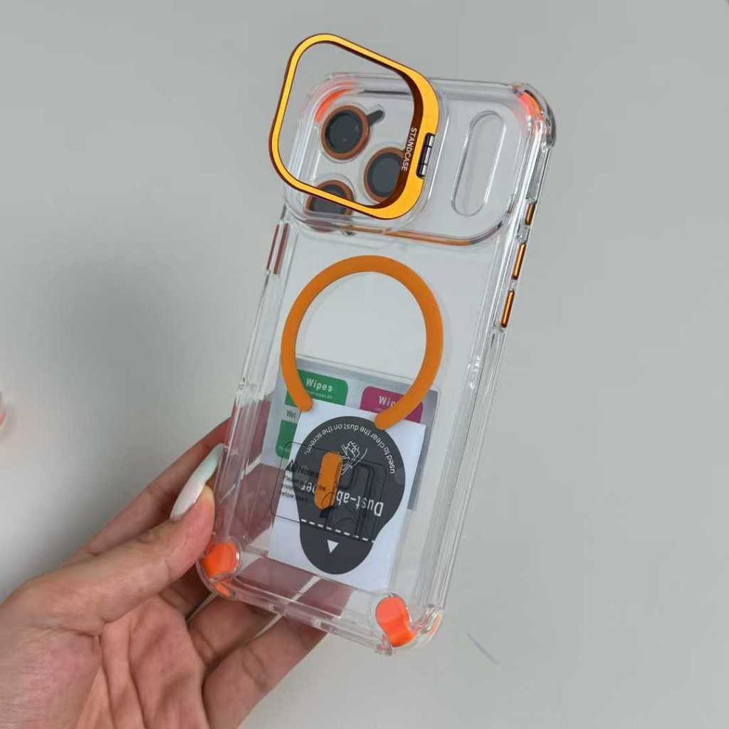 Luxury ขาตั้งโลหะกระจกเลนส์ Protector โปร่งใสแม่เหล็กสําหรับ iPhone 17 Air Pro Max ฝาครอบชาร์จไร้สาย