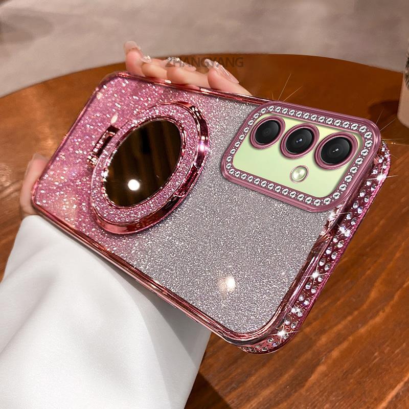 สําหรับ Samsung A16 4G A16 5G A17 เคสโทรศัพท์กันกระแทกด้วยไฟฟ้าพร้อมเพชรหรูหราความงามออกแบบเปลือกนุ่มพร้อมกระจกผล
