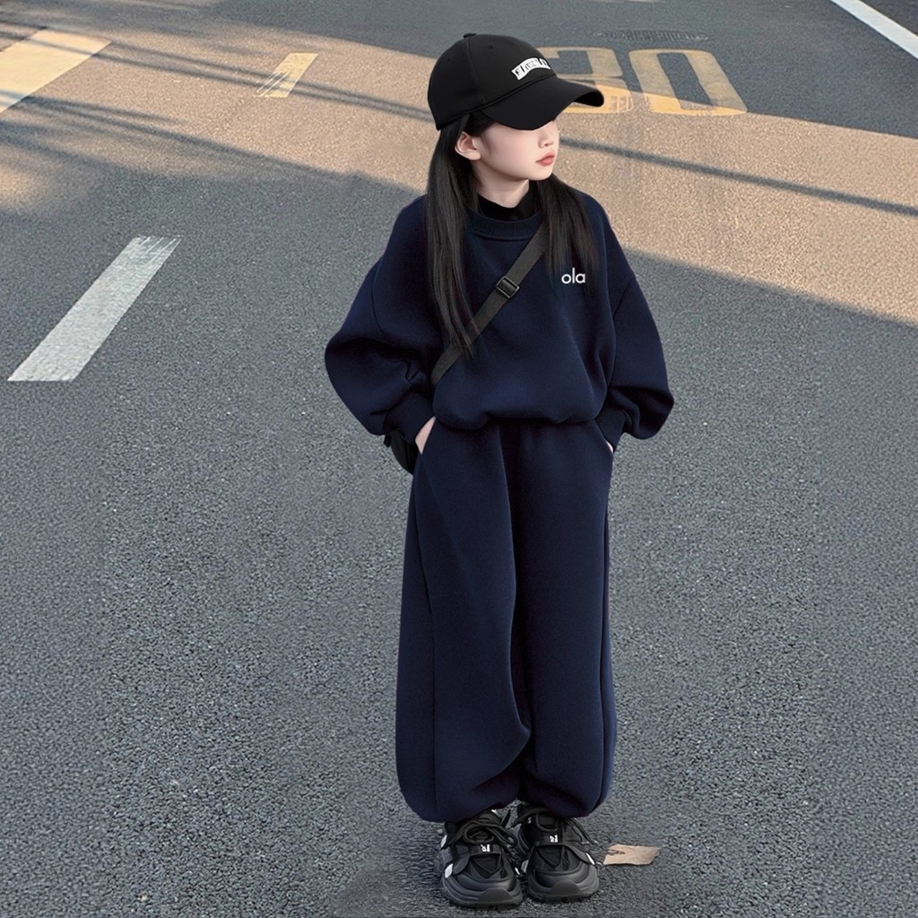 ชุดเด็กผู้หญิงวัยรุ่นเกาหลี 3-14 ปี สไตล์สบายๆ กางเกงและเสื้อกันหนาวสองชิ้น