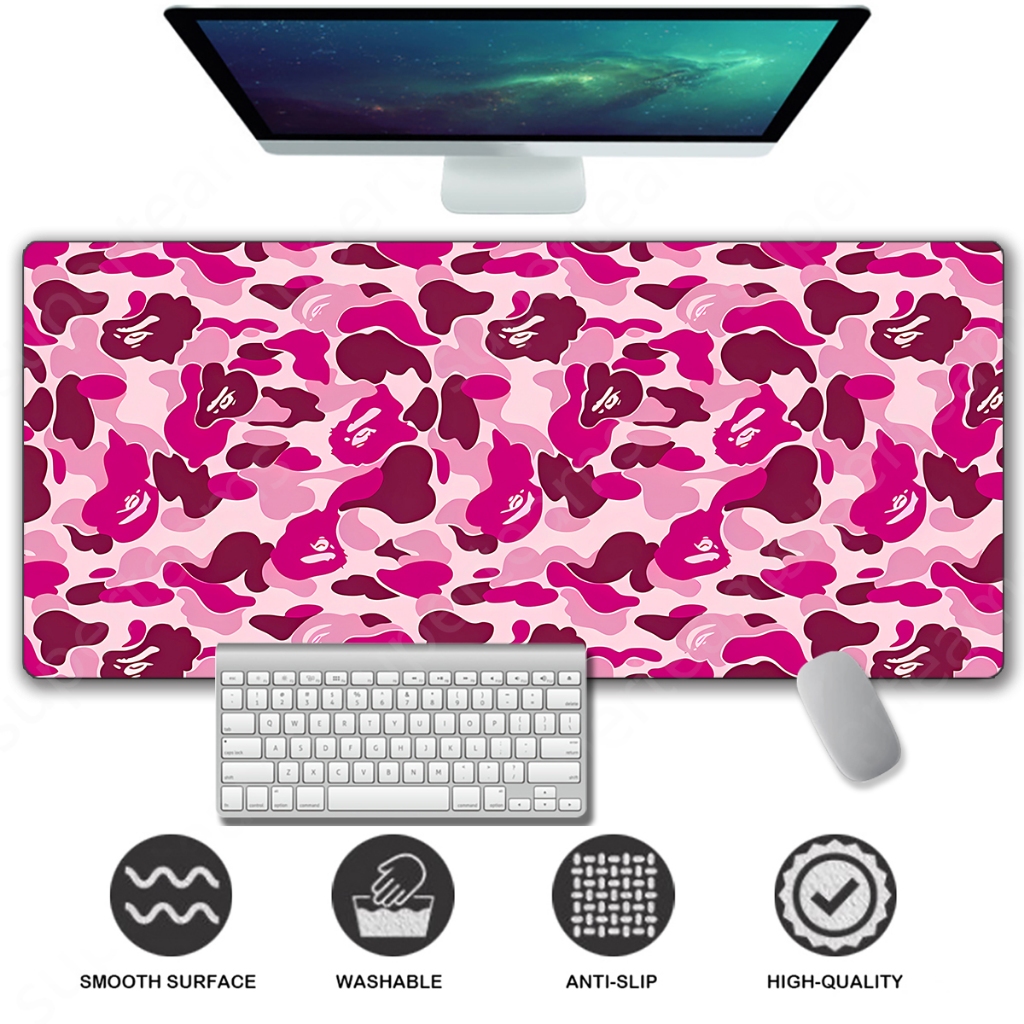 B-Bapes Pad สีชมพูขนาดใหญ่ XXL Mousepad ขยาย Mousepad ขนาดใหญ่ Gaming Mousepad เย็บขอบ Deskpad Deskmat