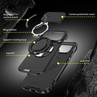 360°หมุนได้แหวนสําหรับiPhone 16 Pro Max 15 Pro Max 14 13 12 11 Pro 15 Plus 17 Pro Maxพร้อมขาตั้งLenกล้องป้องกันกันกระแทกปลอกแข็ง
