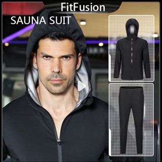 ผู้ชายซาวน่าสูทสำหรับออกกำลังกาย เหงื่อลด体重 运动服装 跑步 自行车