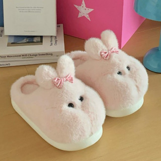XIXITIAO รองเท้าแตะผ้าฝ้ายกระต่ายน่ารักให้ความอบอุ่นสุภาพสตร…