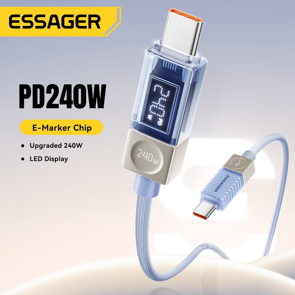 Essager สาย Type-C ถึง Type-C 240W / 100W PD Fast Charging USB C ถึง USB C สายไฟ E-Marker ชิปสําหรับโทรศัพท์ IP Samsung - รูปที่ 2